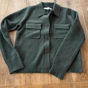 LOFT Collared Pocket Green Button-Up Knit Cardigan Sweater Jacket  Size XS